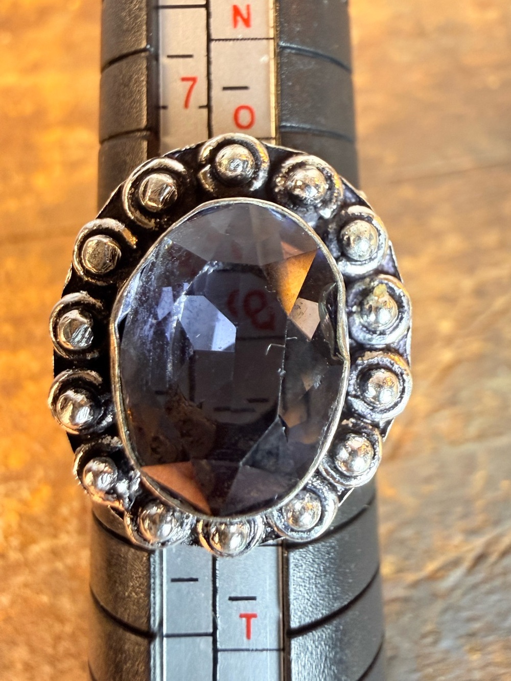 Faceted Amethyst Oval Silver Statement Ring - Womens Jewelry